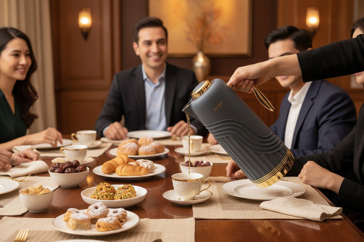 Gray Carafe — Dining Pour Scene